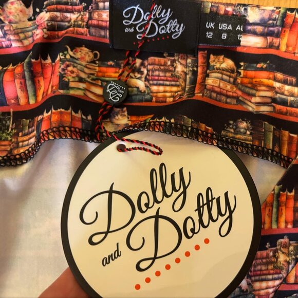 NWT Vintage-Inspired Cat & Book Wrap Dress, size 8 - Picture 7 of 15